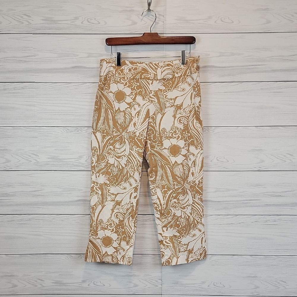 Island Republic Floral Print Beige and White Capri Pants Womens Size 4